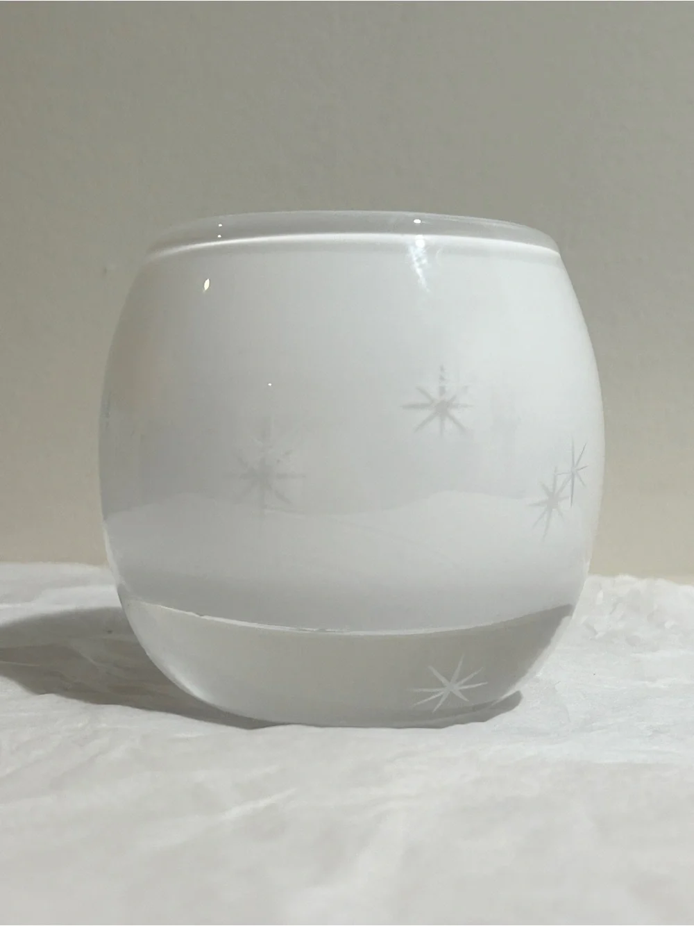 Vtg Crate & Barrel White Hand Blown Cased Glass Starburst Votive Holder Poland